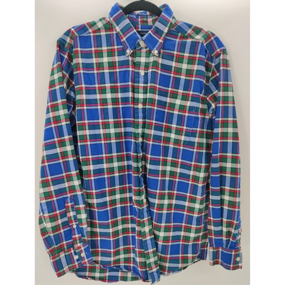 Saddlebred Mens Medium Blue Green Red Plaid Cotton‎ Oxford Button Down Shirt